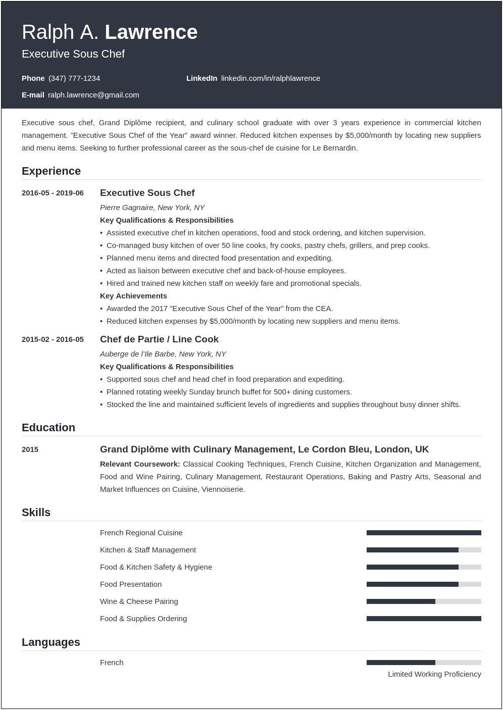 Resume Skills For Pastry Chef