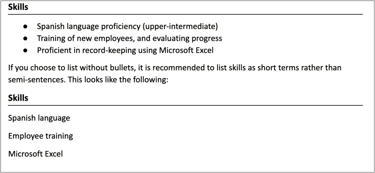 Resume Skills In List Rather Than Bullets