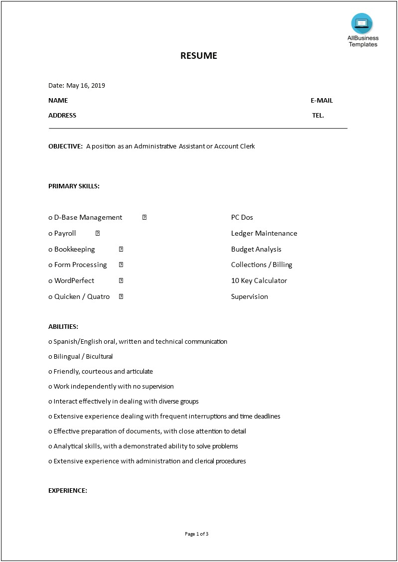 Resume Skills List For Administrative Assistant