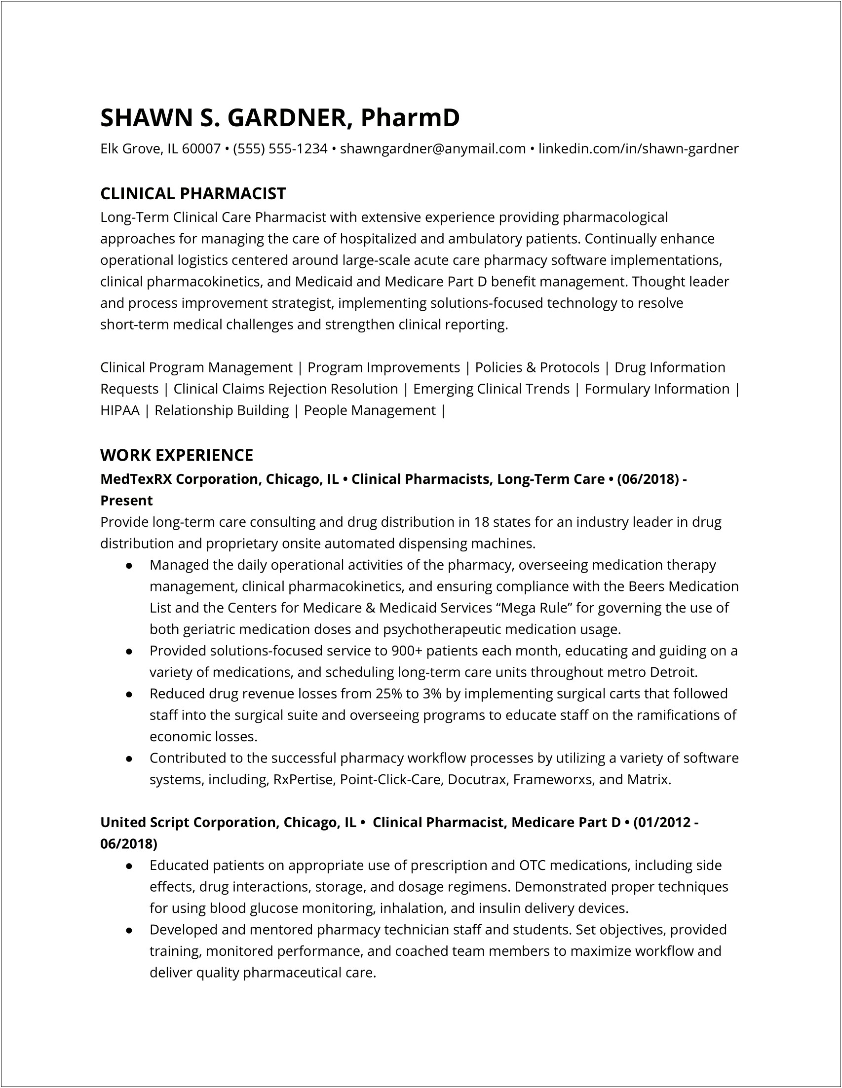 Resume Skills List For Pharmacy Technician