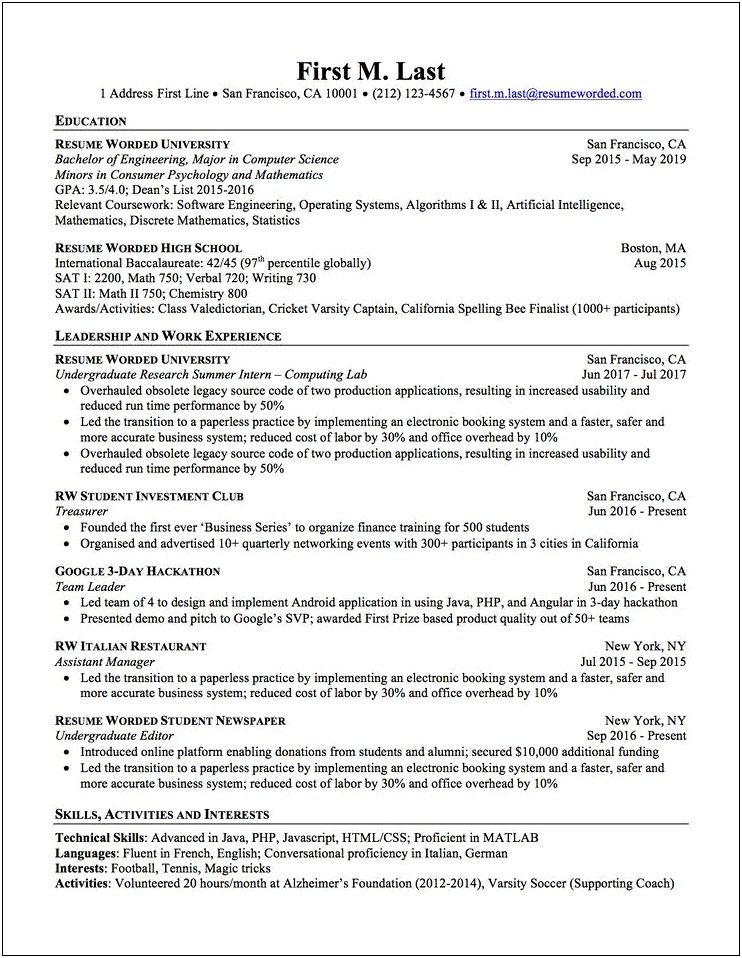 Resume Skills Or Education First