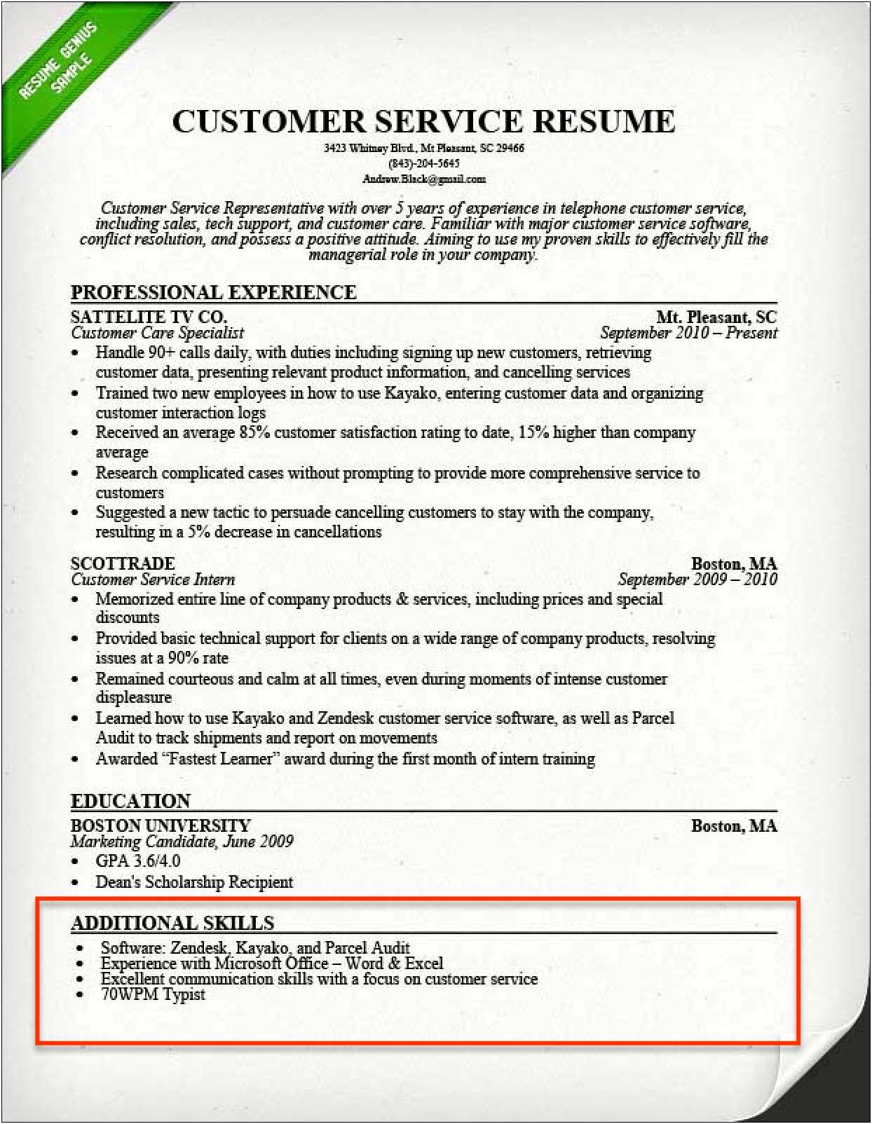 Resume Skills Section Customer Service