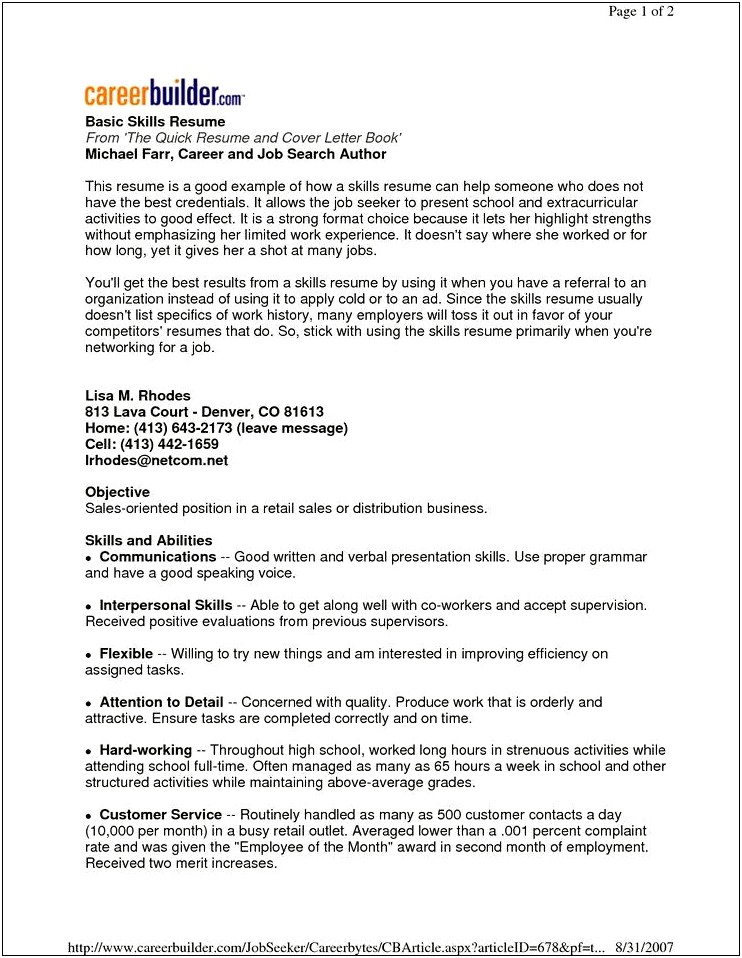 Resume Skills Section In Paragraph Examples