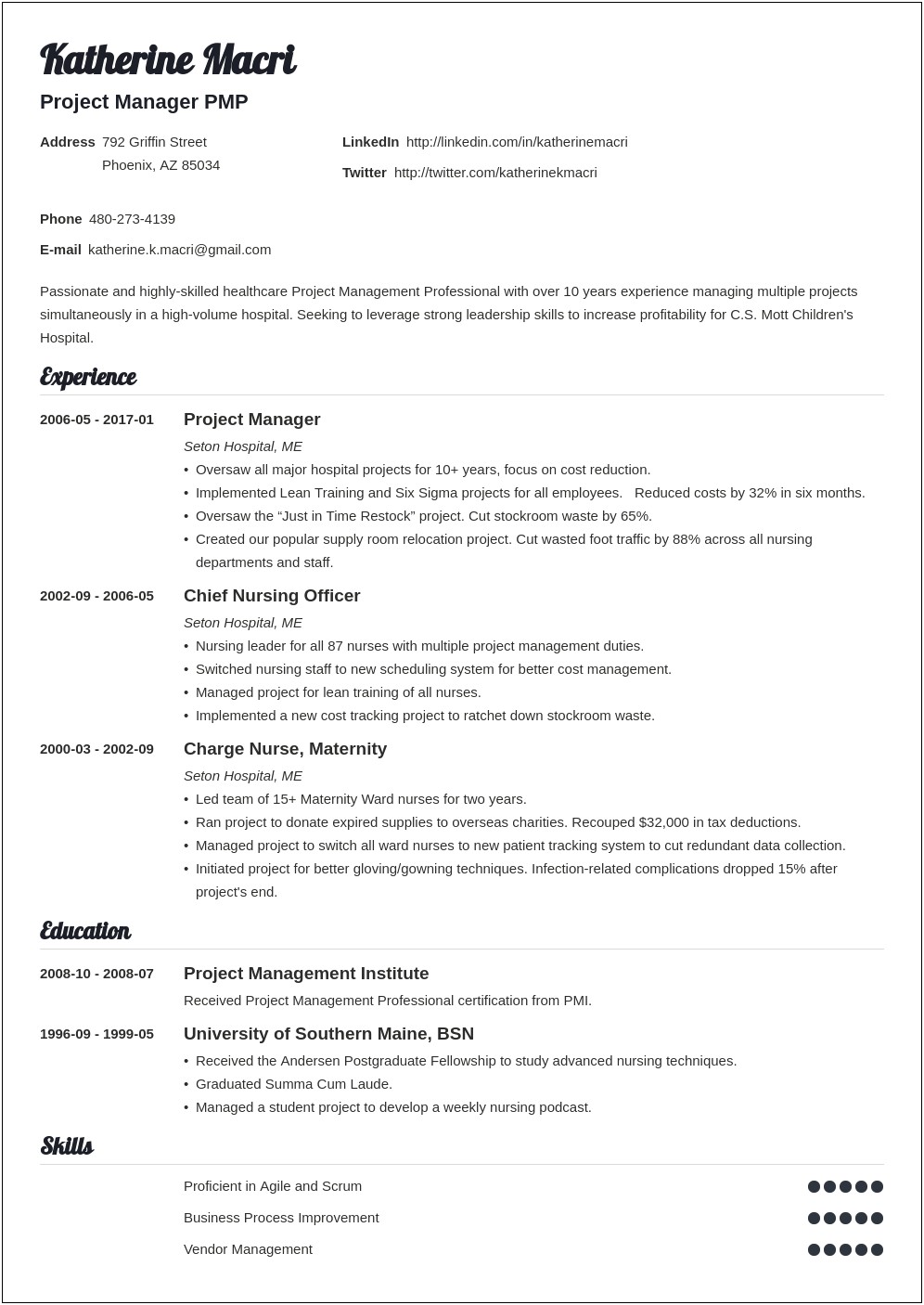 Resume Skills Section Project Management