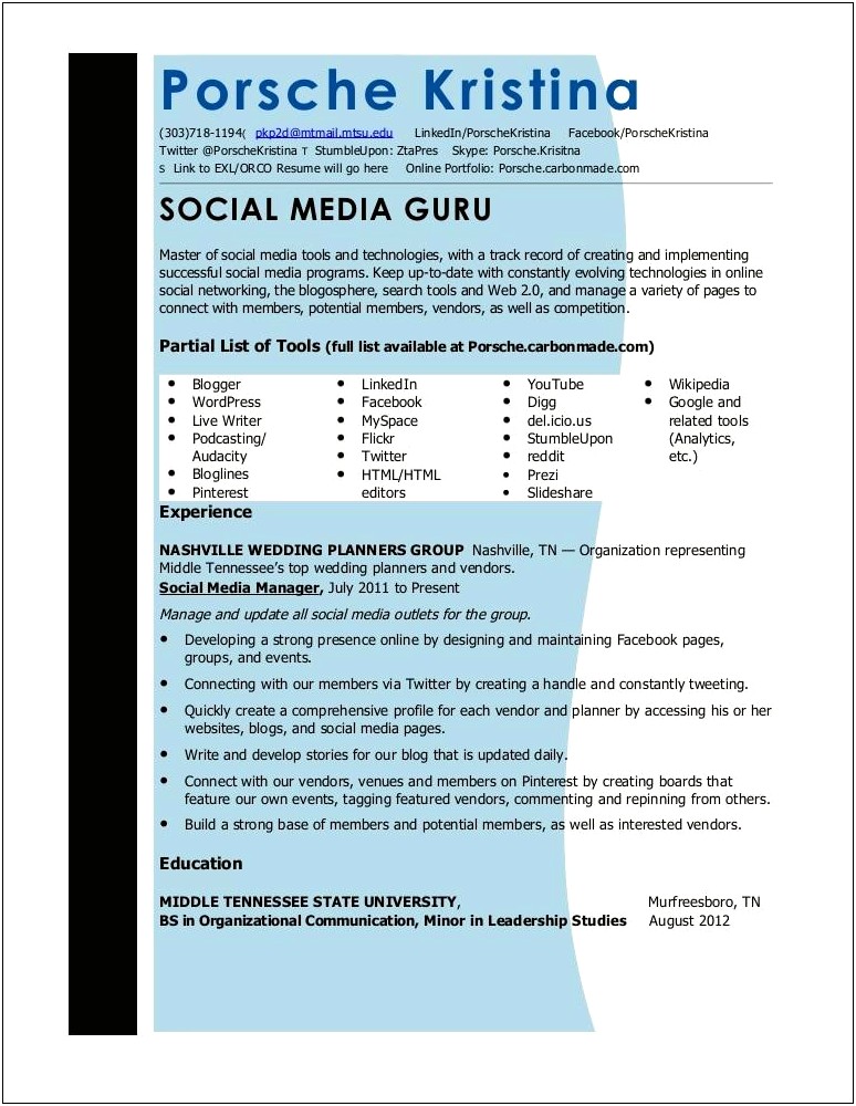 Resume Social Media Skills Example