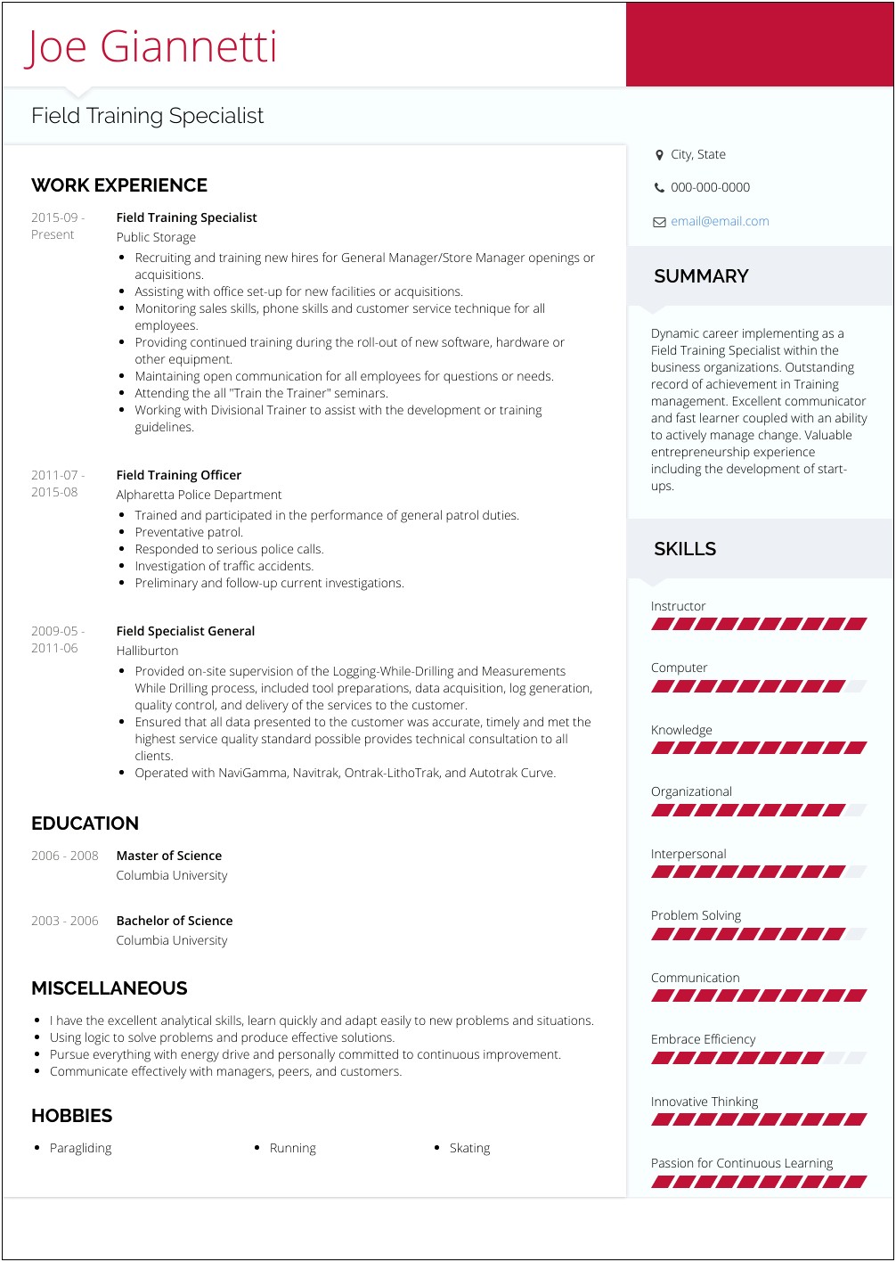 Resume Statement Examples Training Specialist