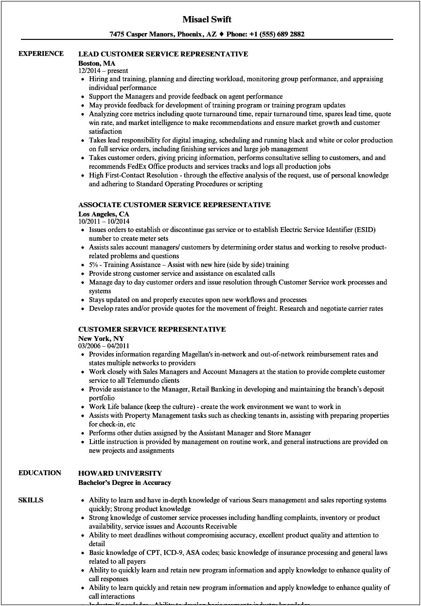 Resume Statements For Customer Service Job Description
