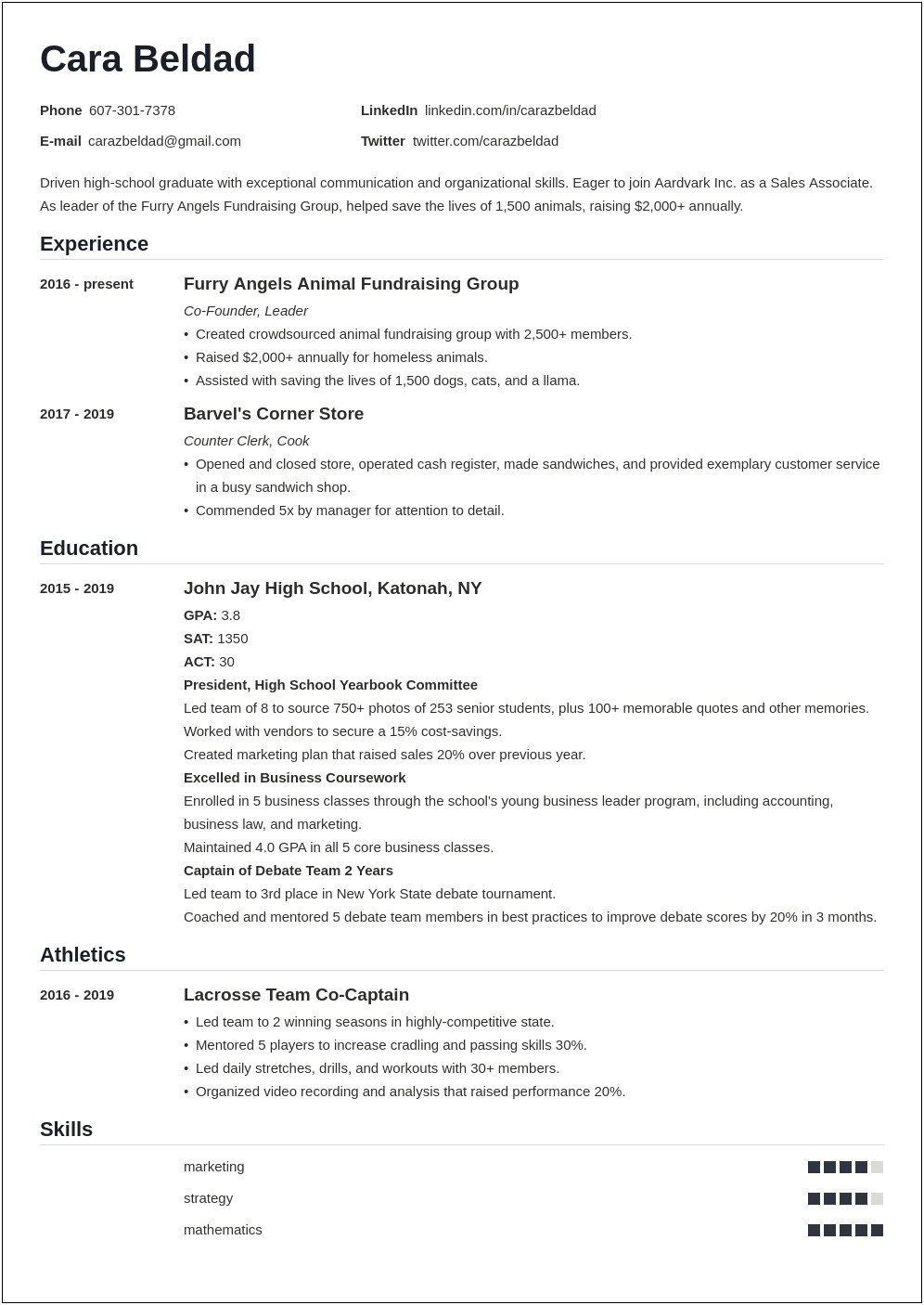 Resume Styles For High School Students