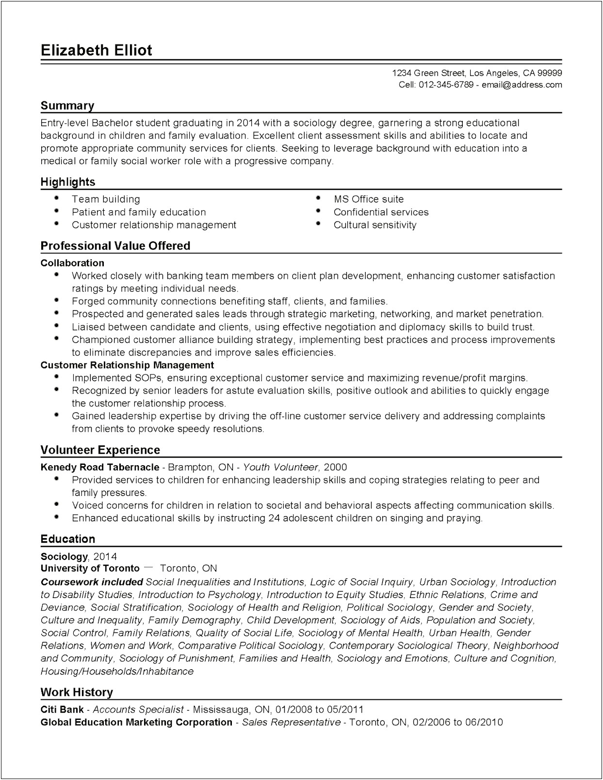 Resume Summary Customer Service Example