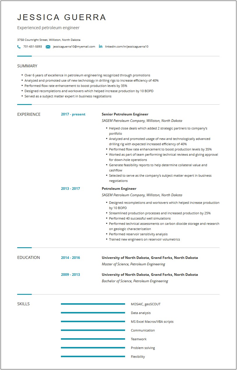 Resume Summary Example For Oil And Gas