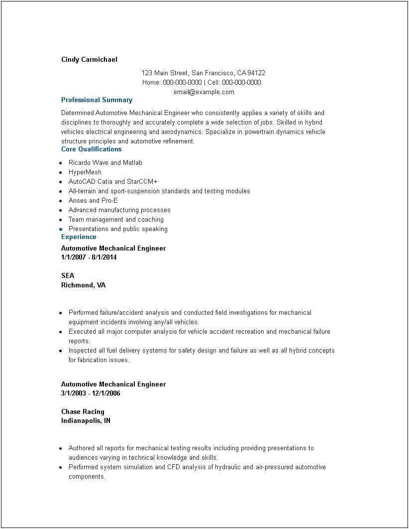 Resume Summary Examples Automotive Industry