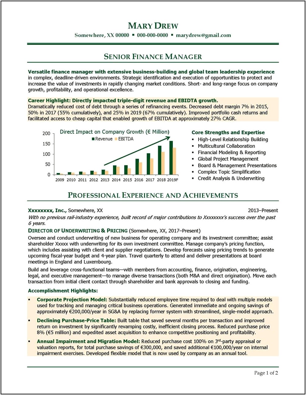 Resume Summary Examples Finance Manager