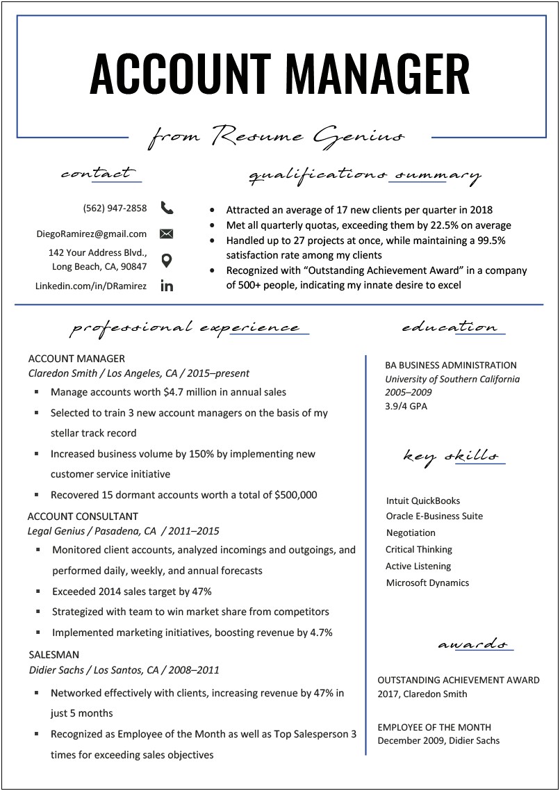 Resume Summary Examples For Accounting Manager