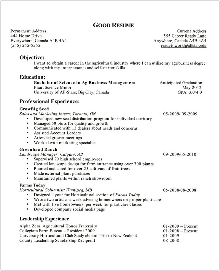 Resume Summary Examples For Agriculture