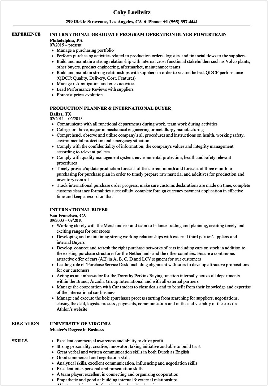 Resume Summary Examples For Buyer