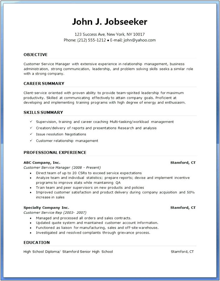 Resume Summary Examples For Free