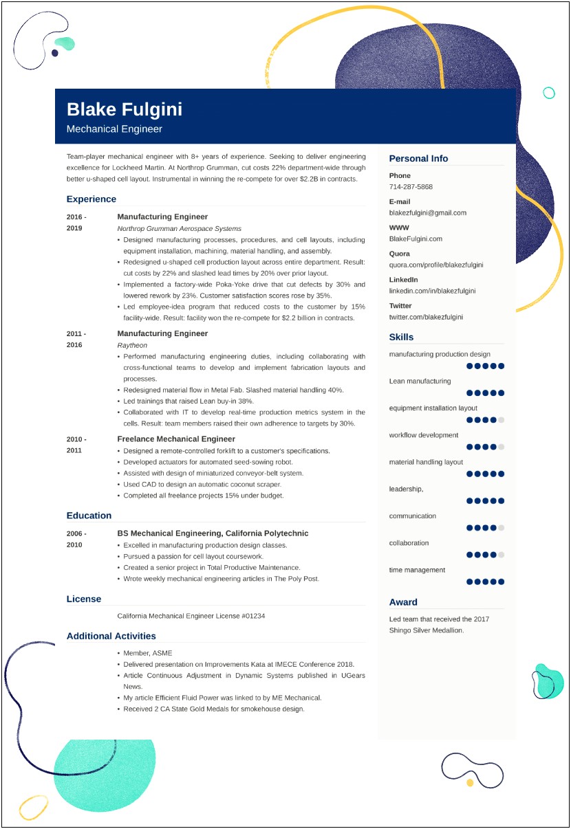 Resume Summary Examples For Manufacturing