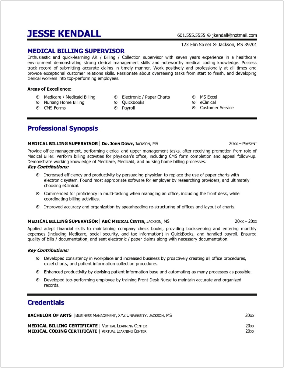 Resume Summary Examples For Medical Biller