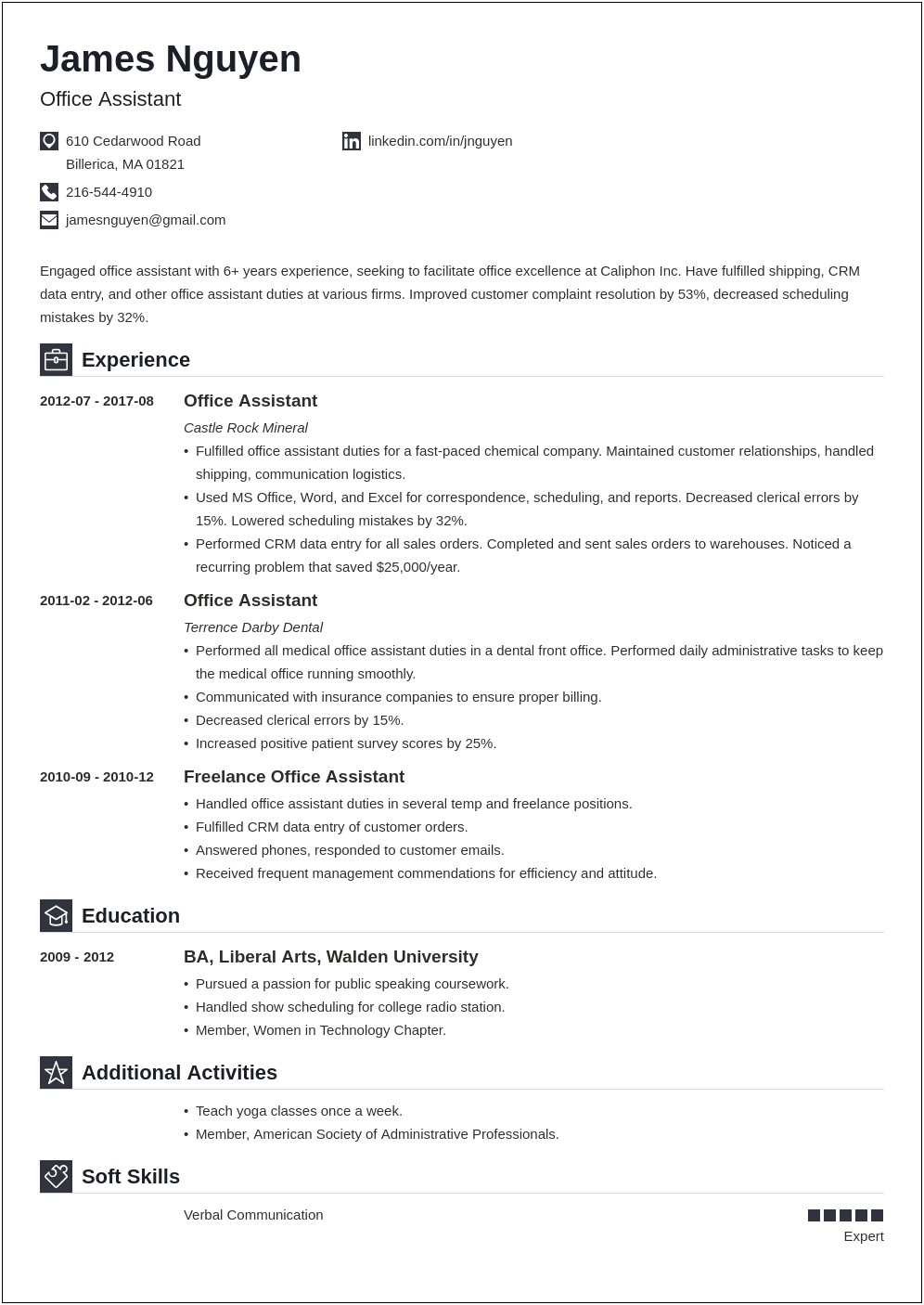 Resume Summary Examples For Office Position