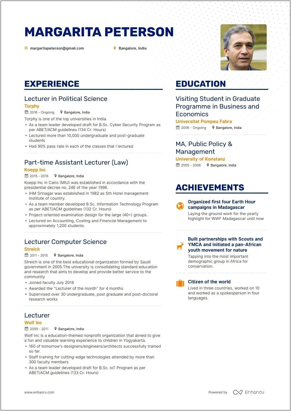 Resume Summary Examples For Professor