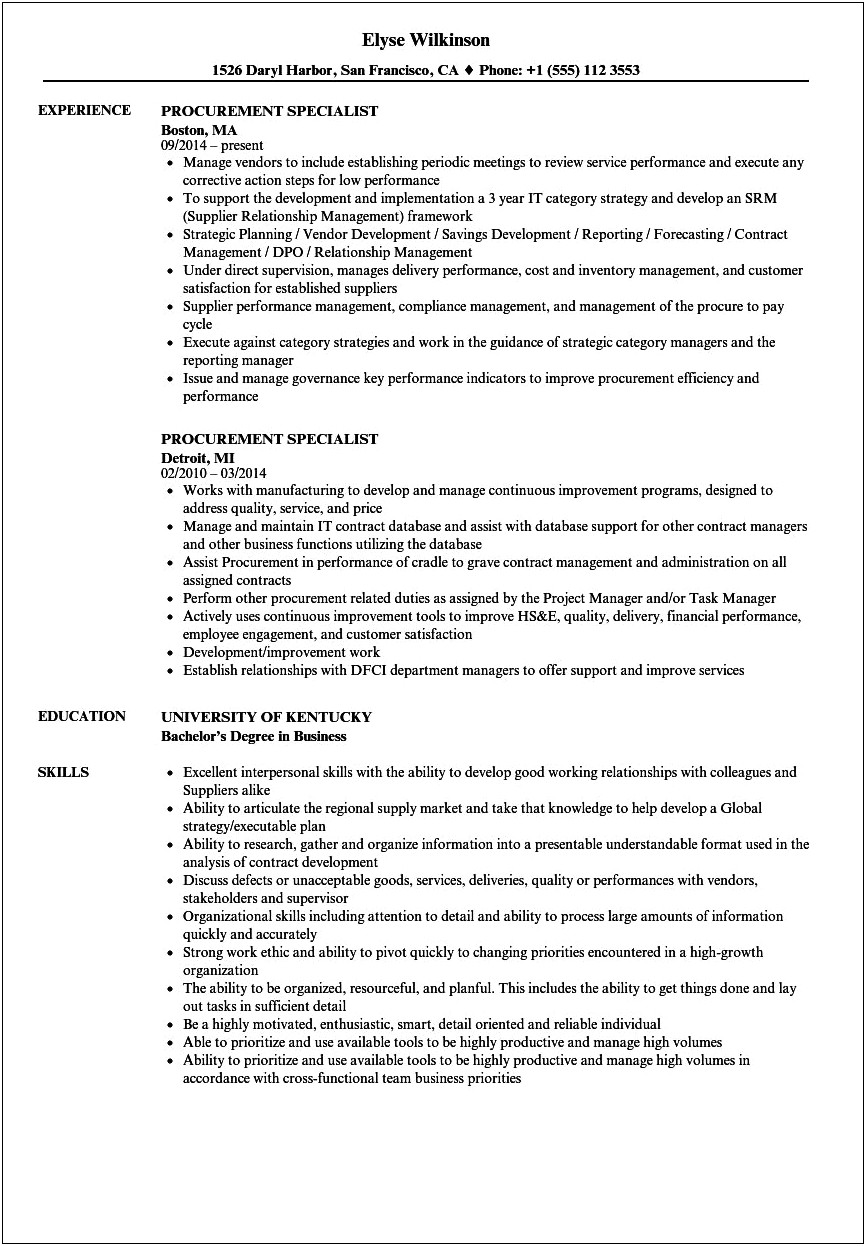 Resume Summary Examples For Purchasing Manager