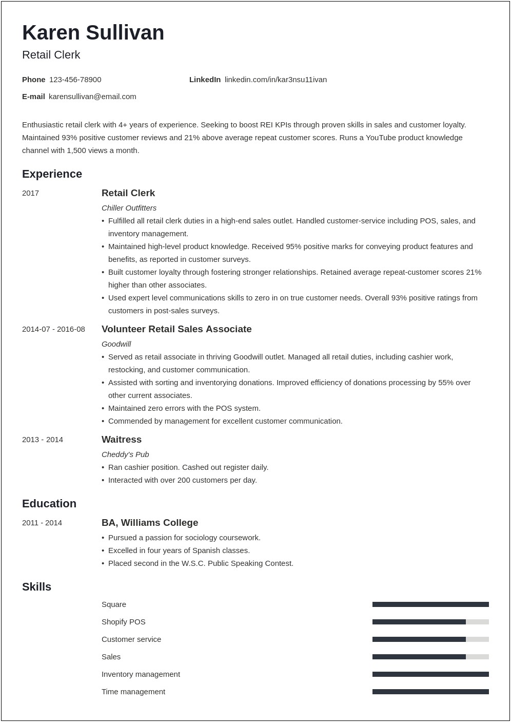 Resume Summary Examples For Retail College Student