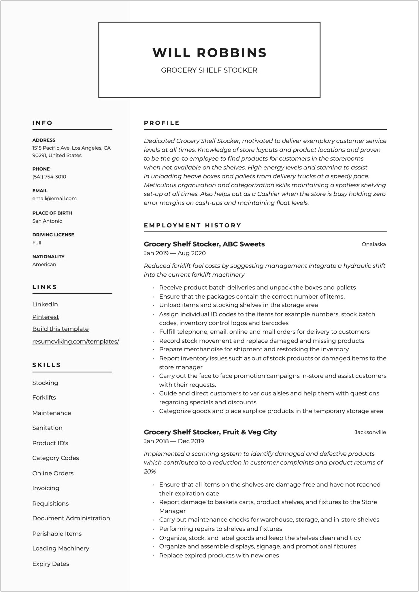 Resume Summary Examples For Retail Stocker