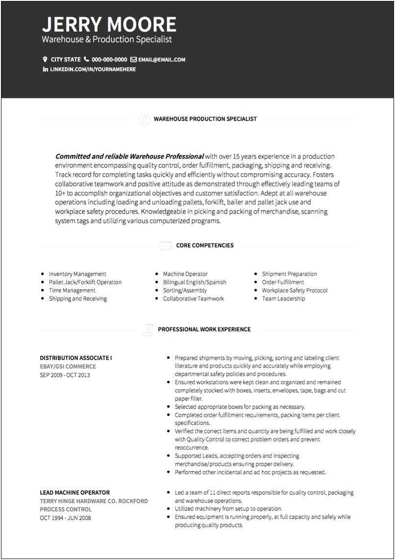 Resume Summary Examples For Stockroom Worker