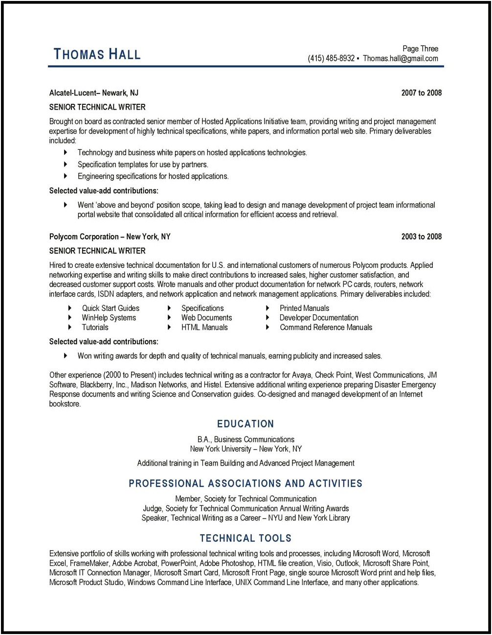 Resume Summary Examples For Technical Writers