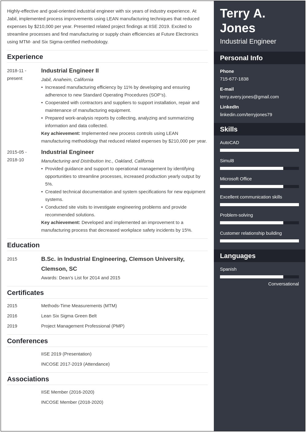 Resume Summary Examples Industial Engineer
