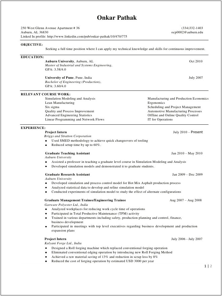 Resume Summary Examples Industrial Engineer