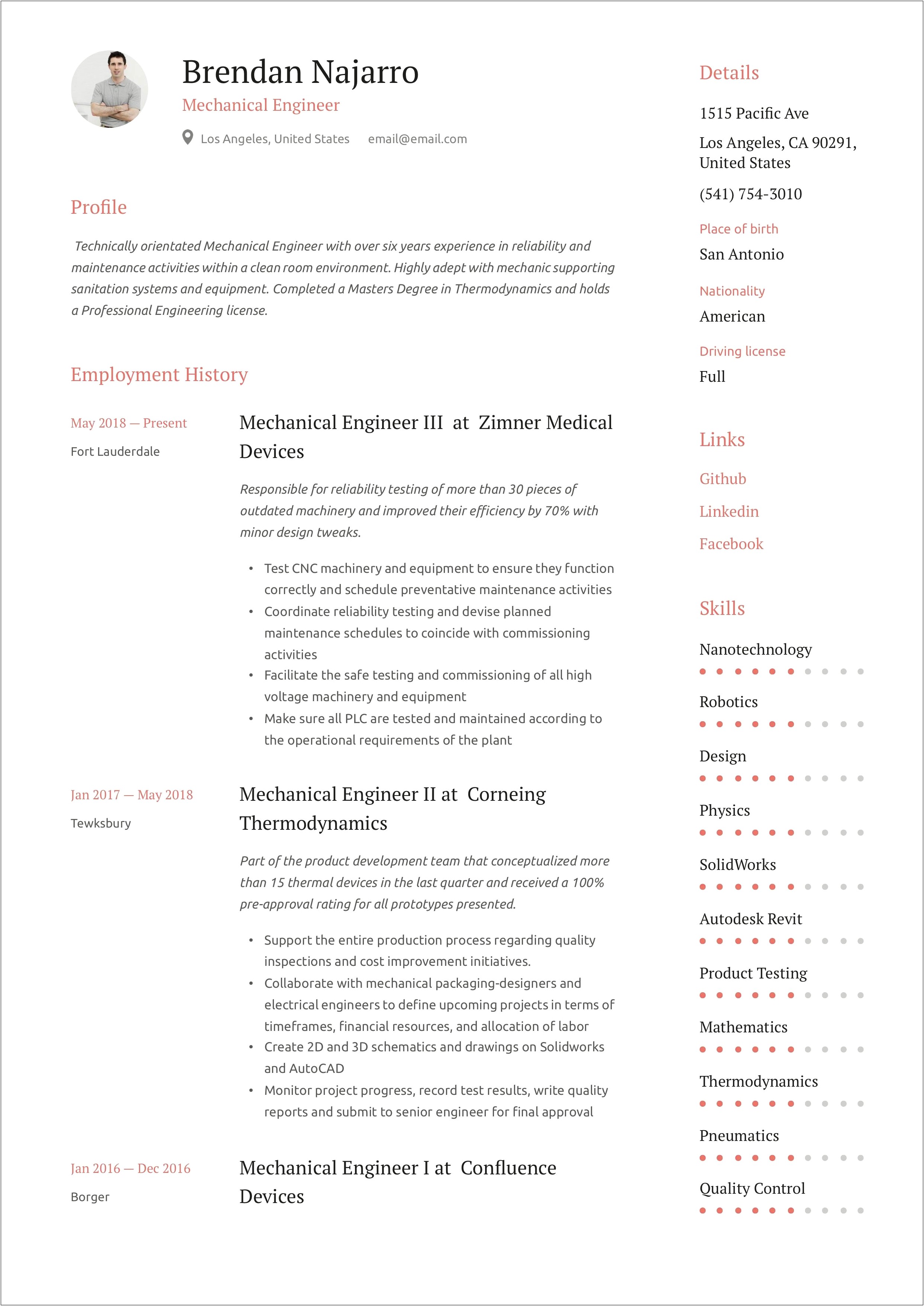 Resume Summary Examples Mechanical Engineer