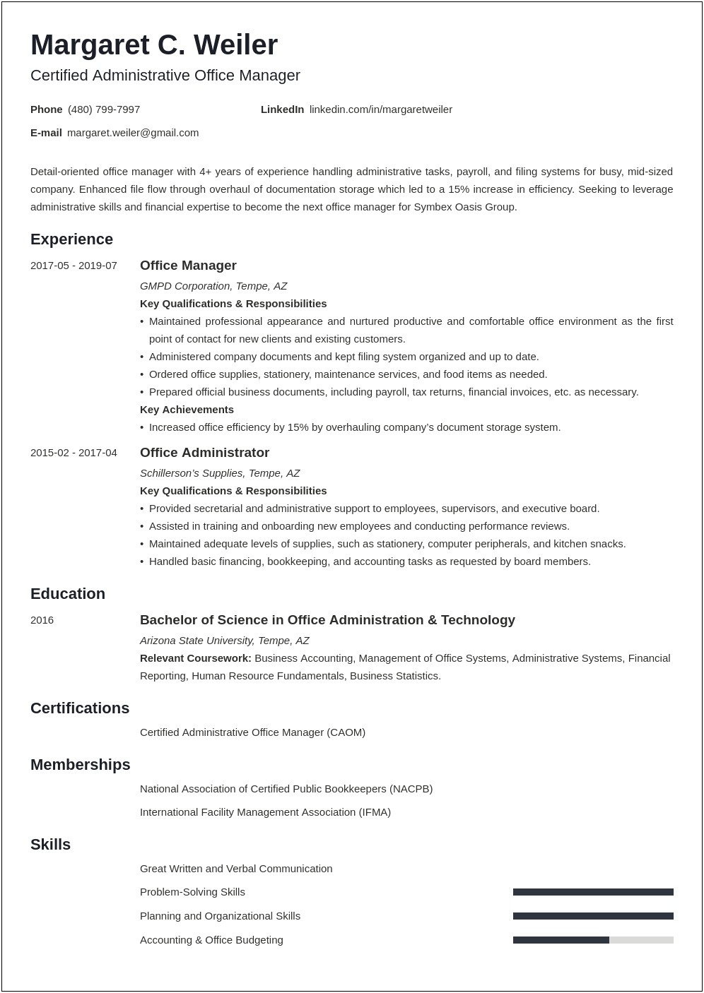 Resume Summary Examples Office Manager