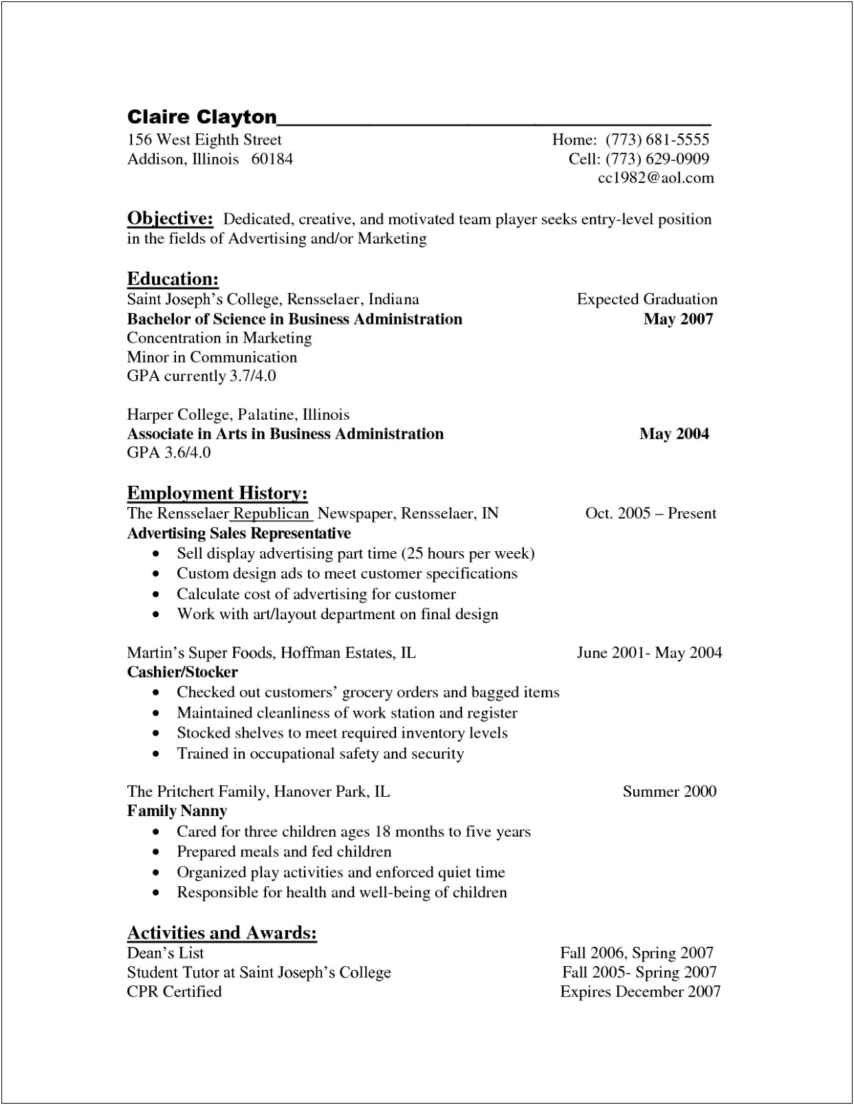 Resume Summary Examples Part Time