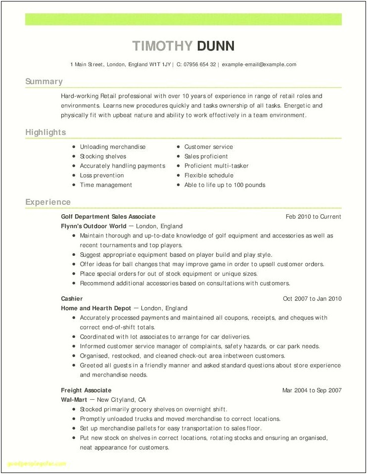 Resume Summary Examples Reliable Transportation