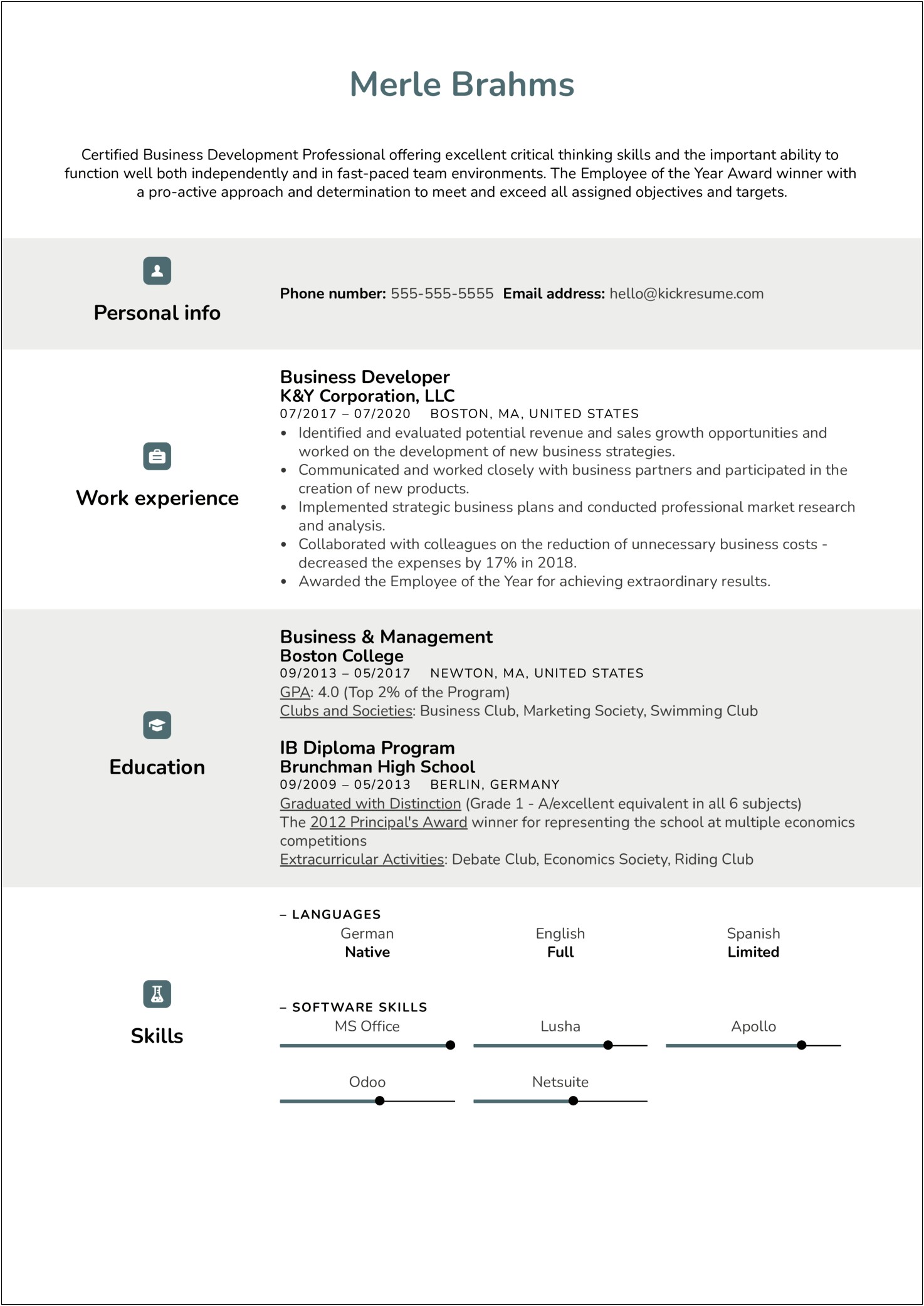 Resume Summary For 1 Year Experience Developer