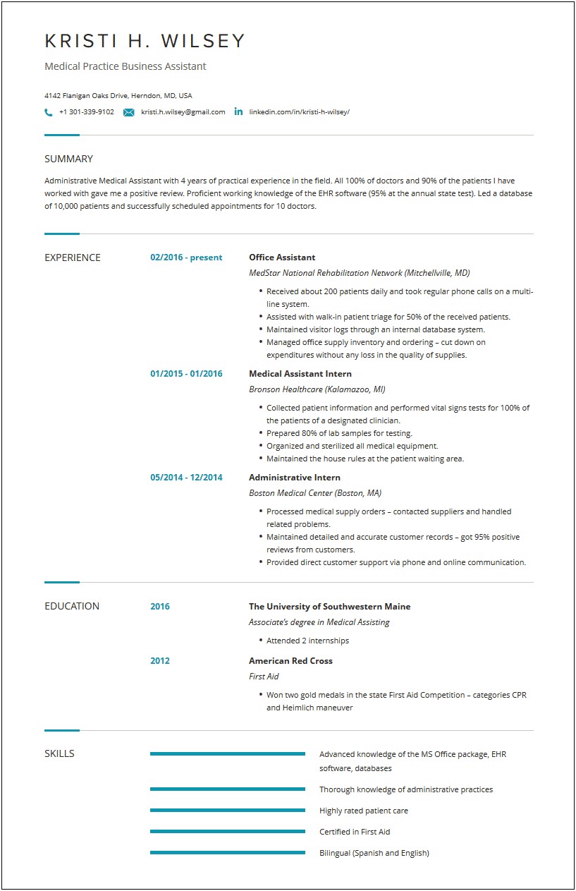 Resume Summary For A Medical Assistant