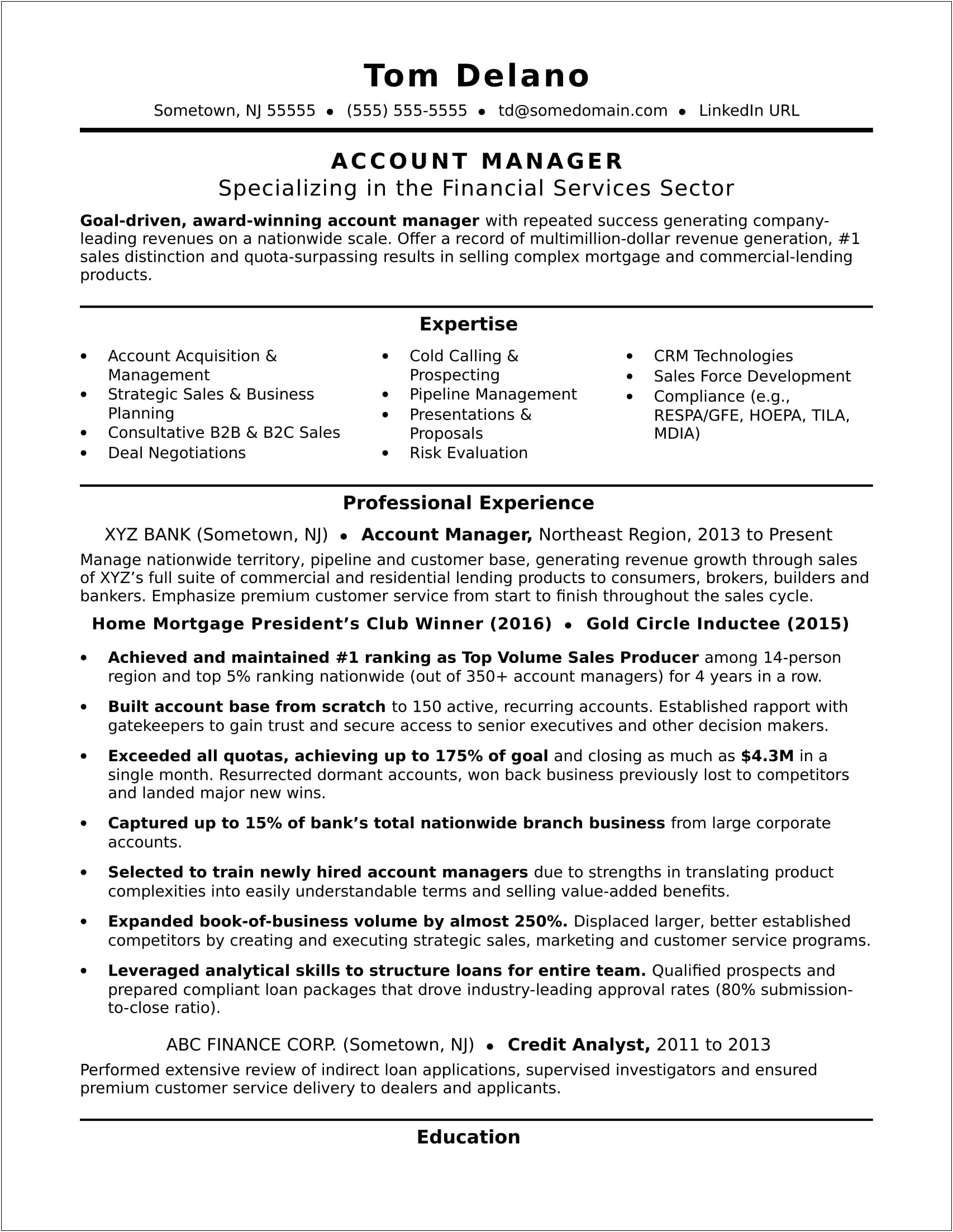 Resume Summary For Account Managment