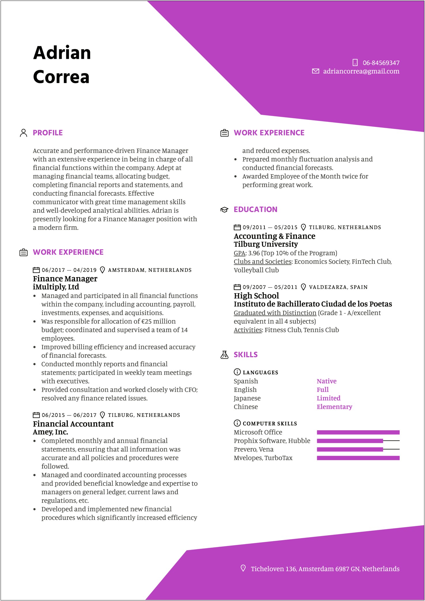 Resume Summary For Business Manager