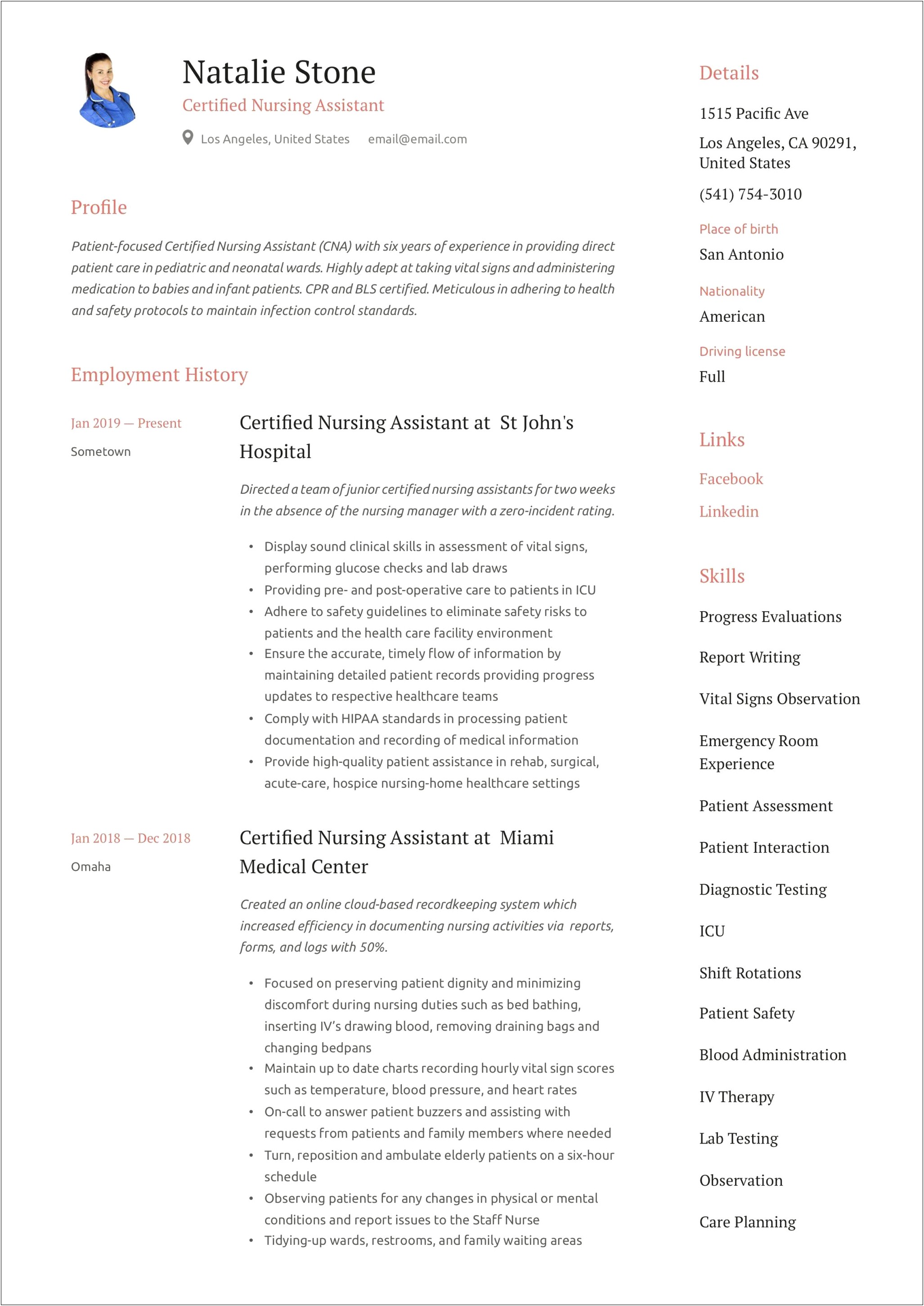 Resume Summary For Certified Nursing Assistant