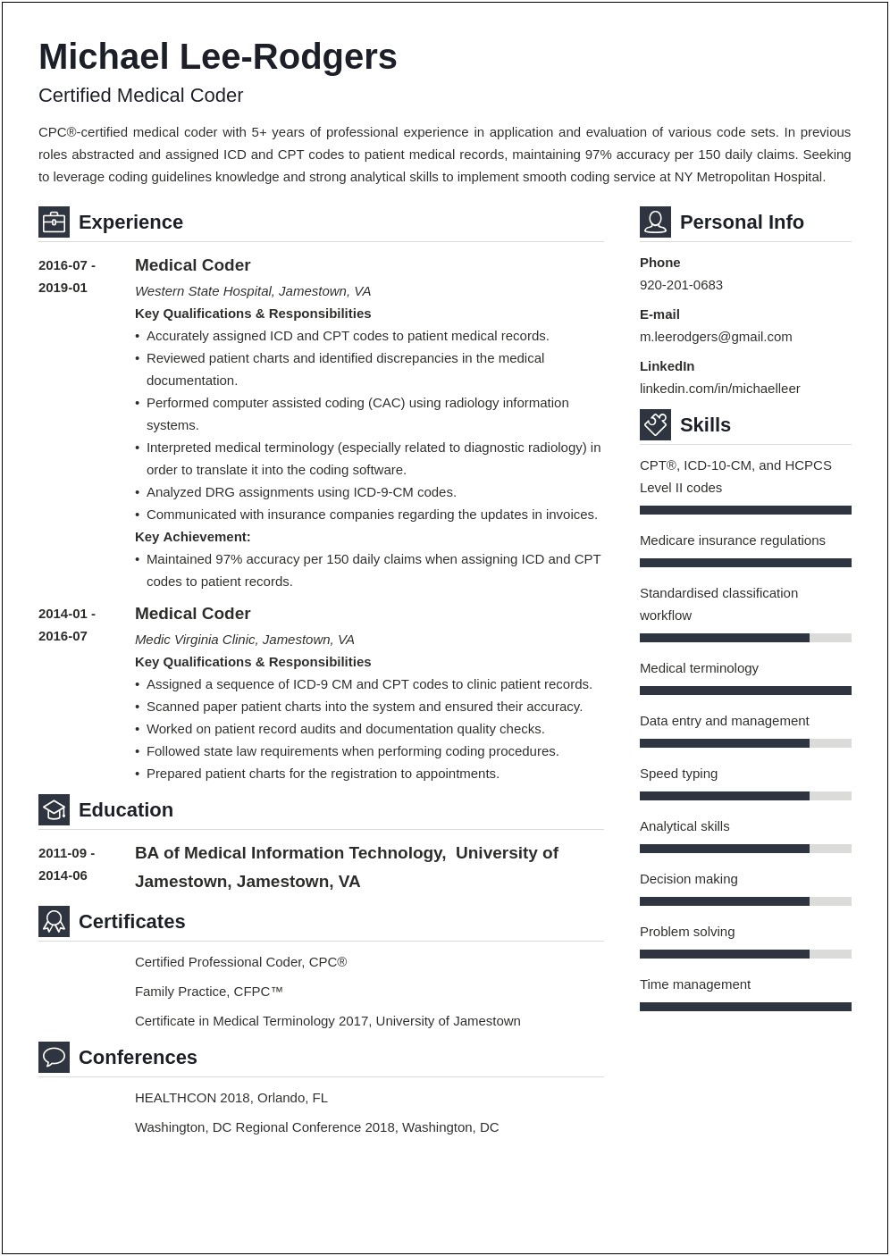 Resume Summary For Coding Specialist For Begginer