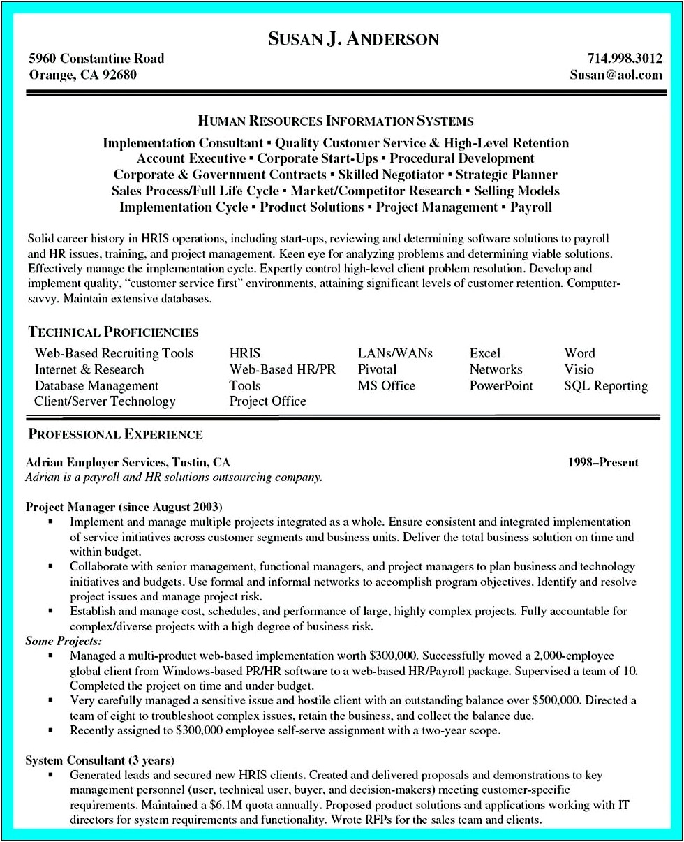 Resume Summary For Construction Project Manager