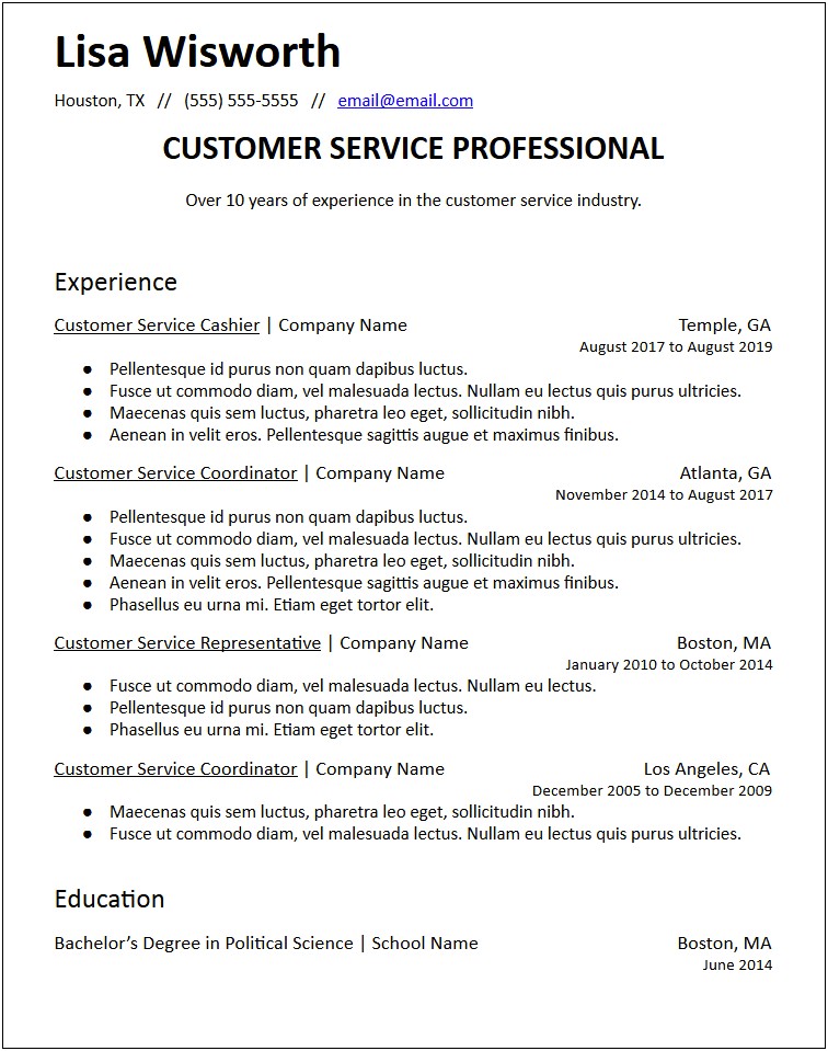 Resume Summary For Customer Service 2019