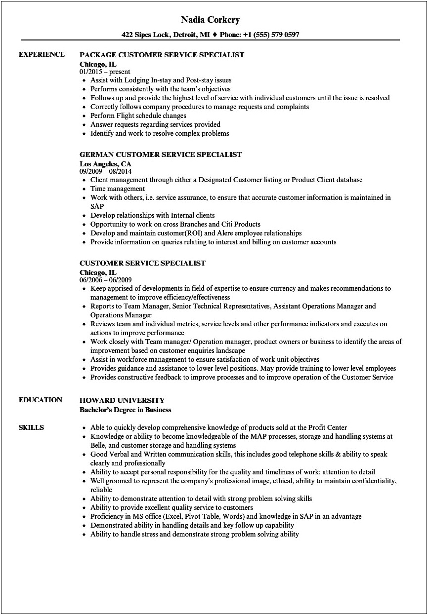 Resume Summary For Customer Support Job