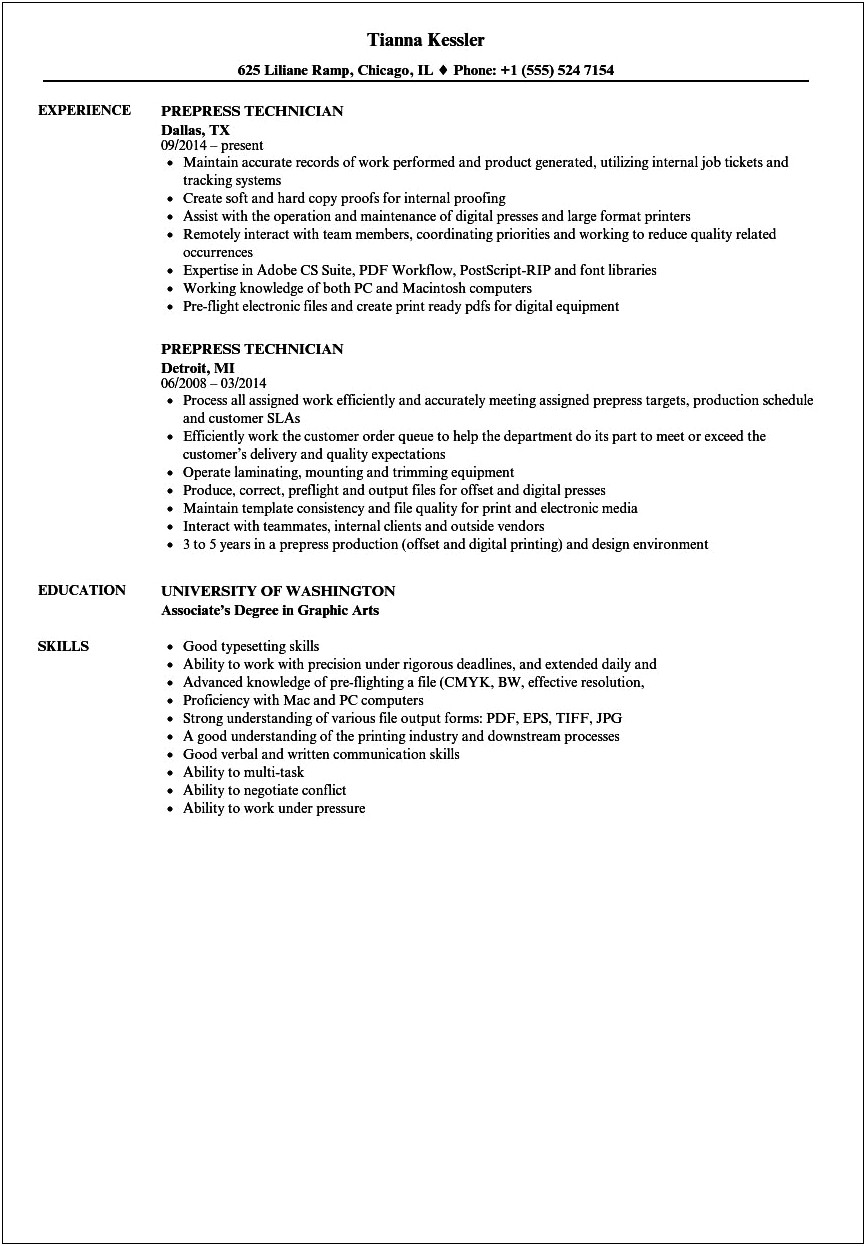 Resume Summary For Digital Printing Services
