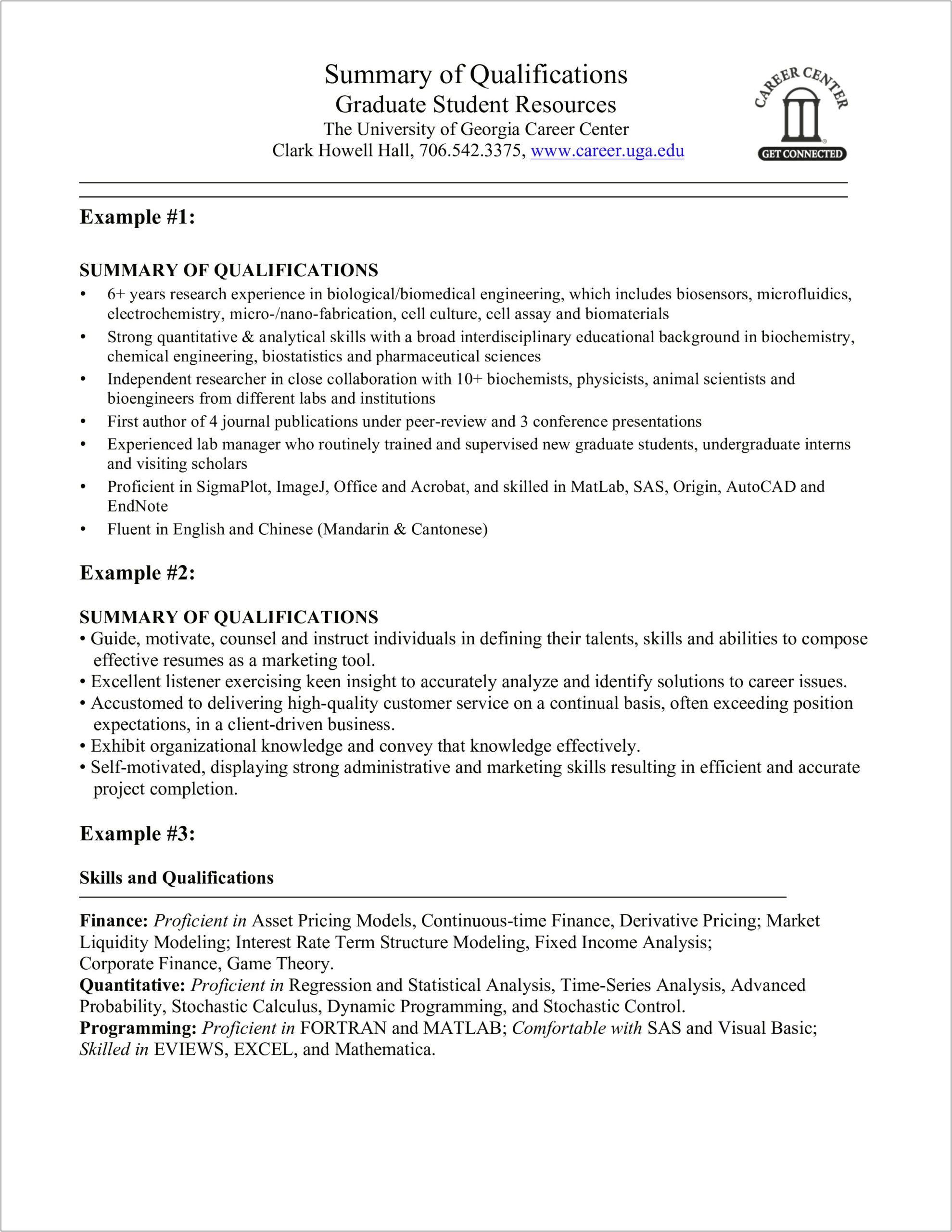 Resume Summary For Graduate Mechanical Engineer