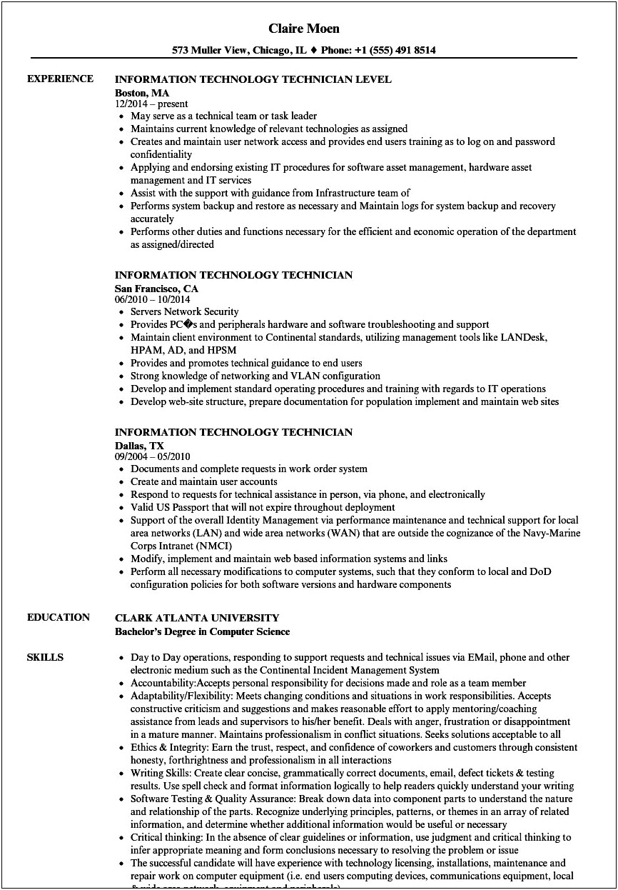 Resume Summary For Information Technology Major