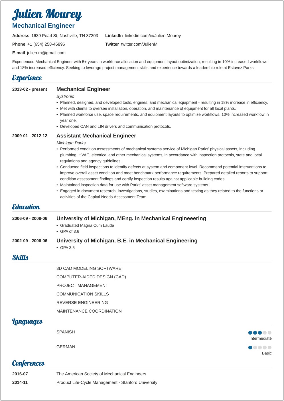 Resume Summary For Mechanical Engineering Freshers