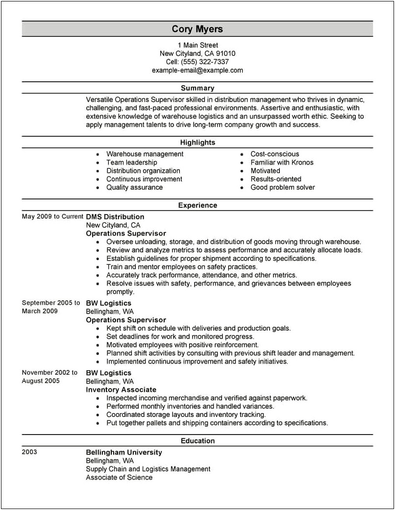 Resume Summary For Restaurant Shift Manager