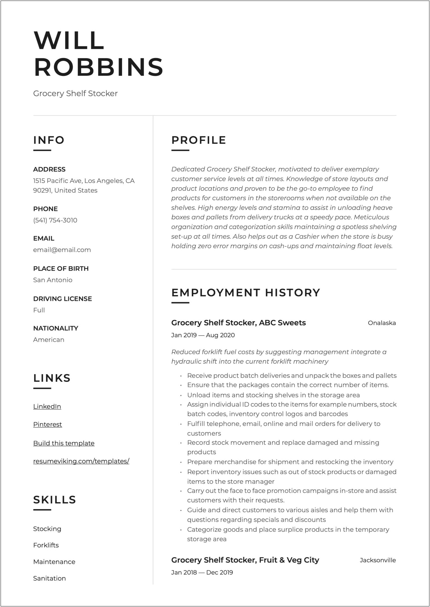 Resume Summary For Retail Stockerany Job